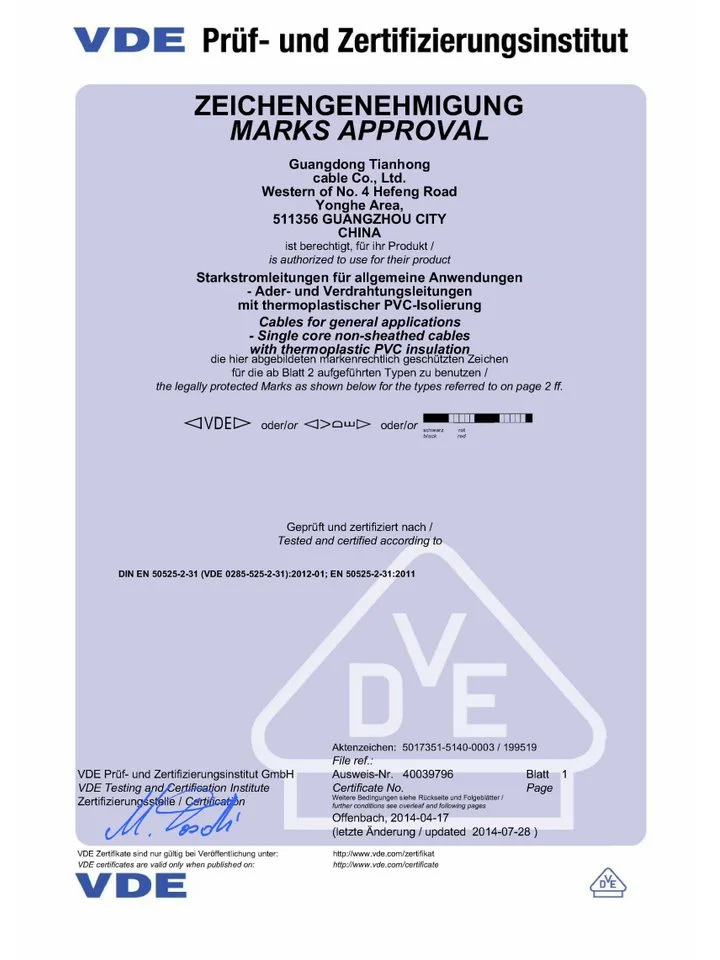 VDE Testing and Certification Institute certificate