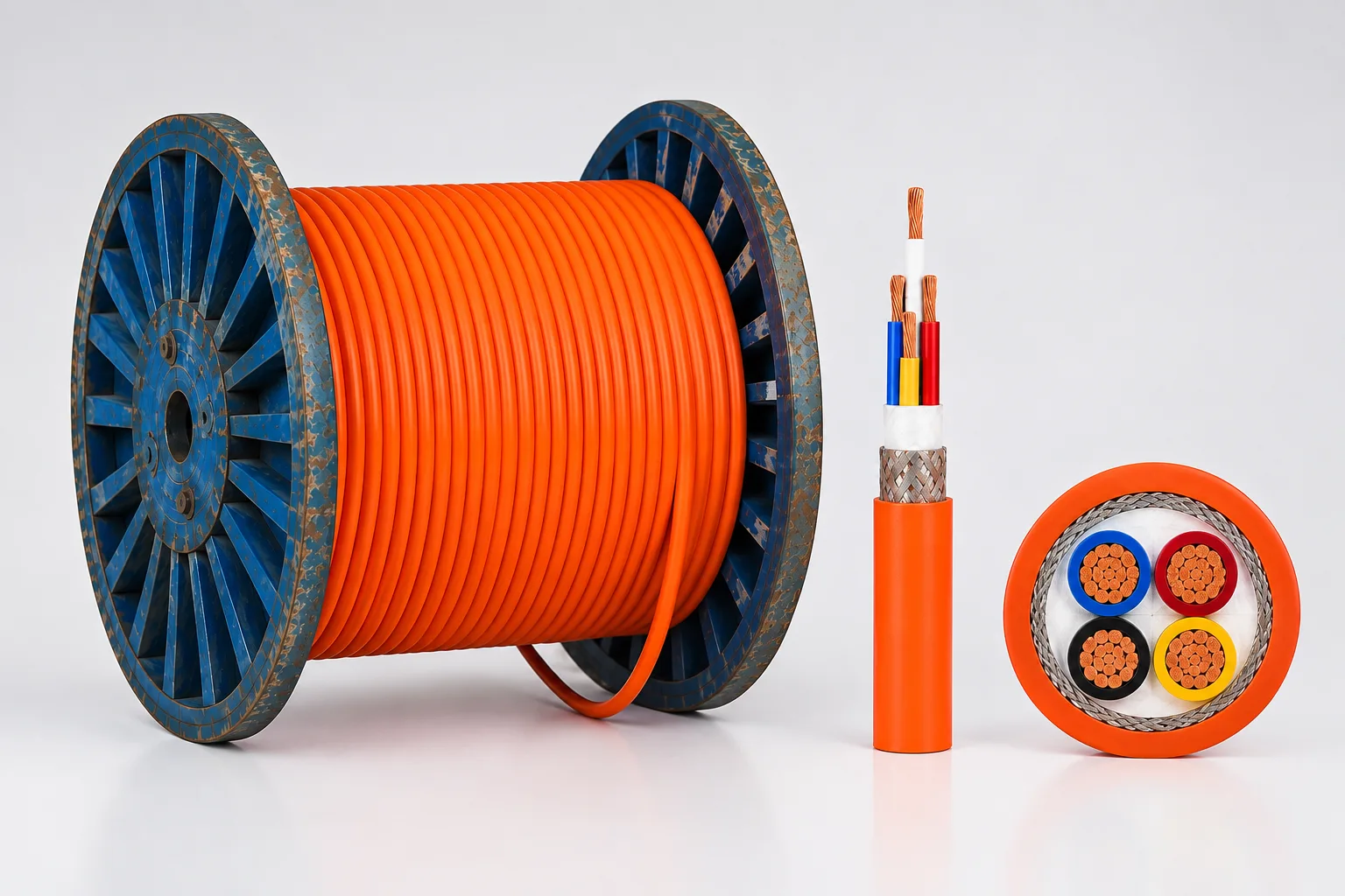 Orange circular power cable and cable cross section
