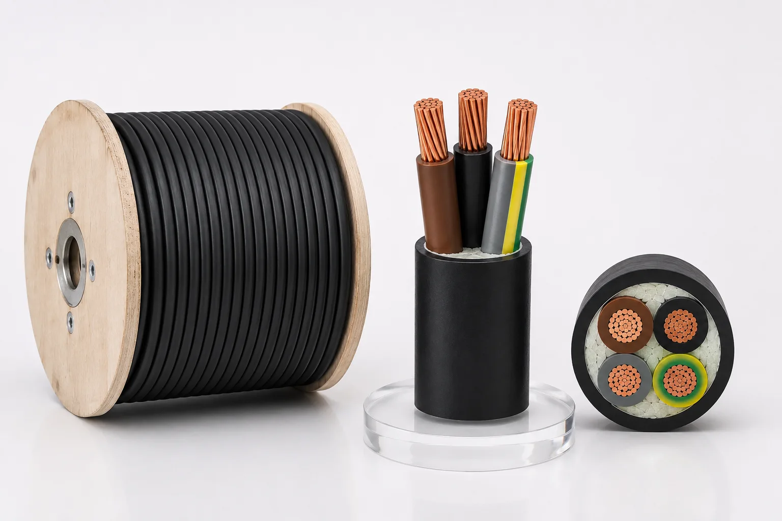N2XY power cable reel, cable construction and conductor cross section