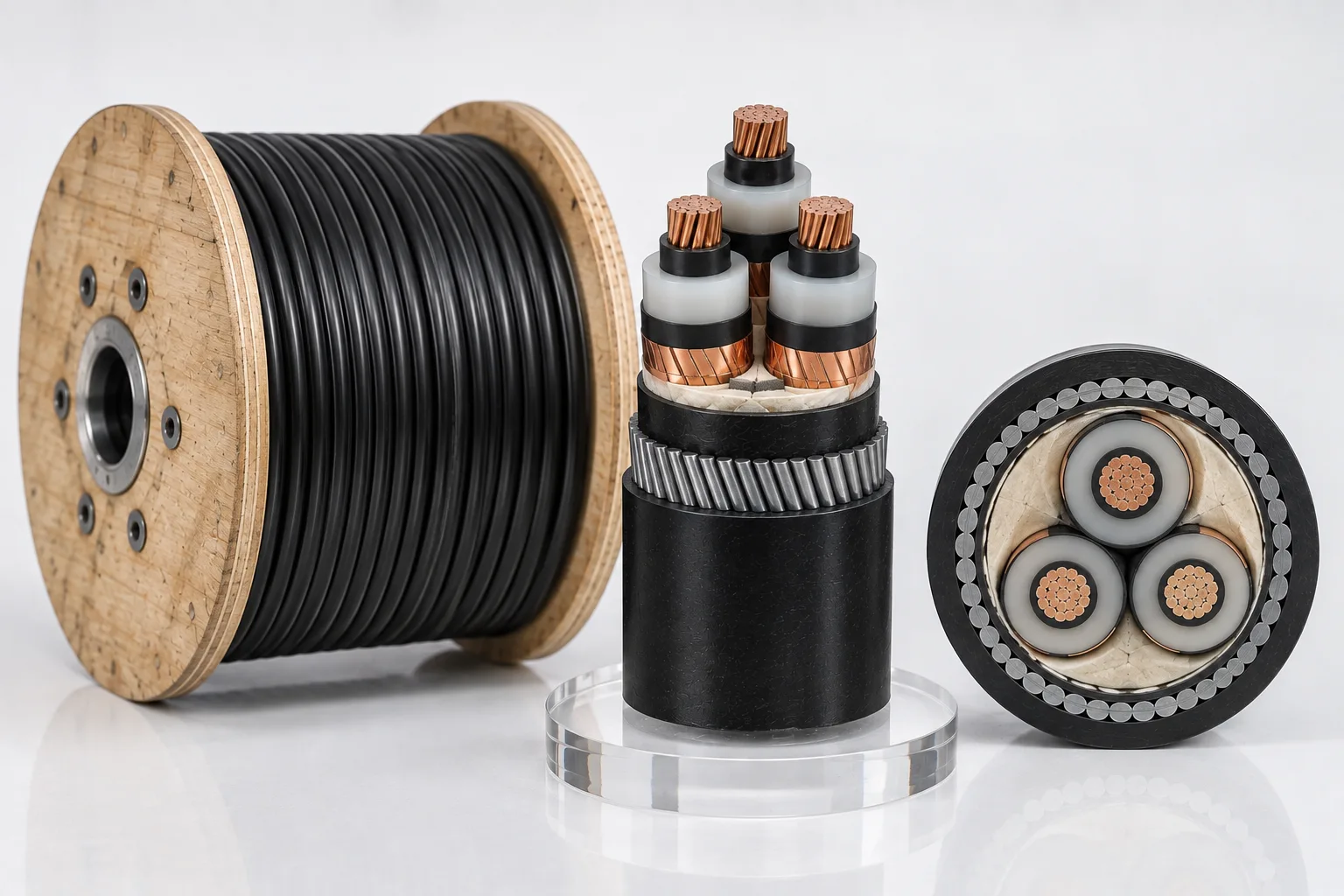 22kV XLPE medium voltage power cable with cable drum and construction cross-section